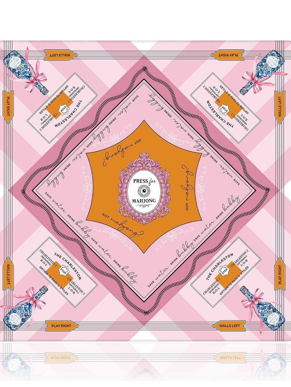 🆕 Pink Champagne Mahjong Mat Card Table Game Bubbly Girls Night Gingham NWT GIFT